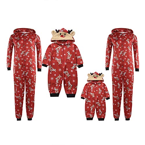 Carolilly Pyjama de Noël Famille Motif des Cerfs Combinaison Jumpsuit