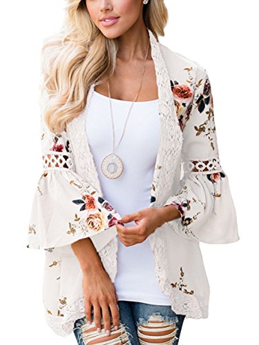 Walant Femmes Gilet Plage Floral Lâche Bell Manches Casual Kimono