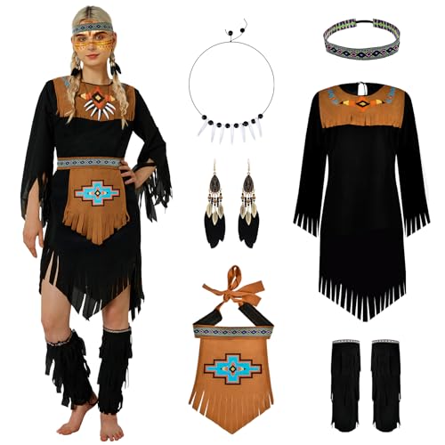 WELLCHY Deguisement Indienne Femme, Costume Indienne Femme, Robe Indienne Femme