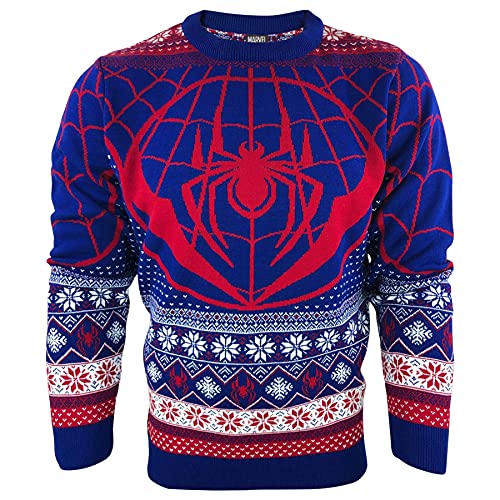 Pull de Noël tricoté avec logo Spiderman officiel, multicolore, XL