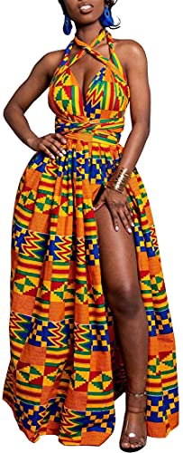 OLIPHEE Robe Femme Imprimer lâche Grande Taille Afrique sans Manches