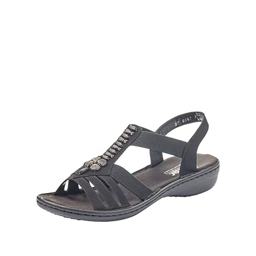 Rieker femme Sandales 60806, dame Sandales fines,chaussure d'été,sandale d'été,confortable,plate,noir (schwarz