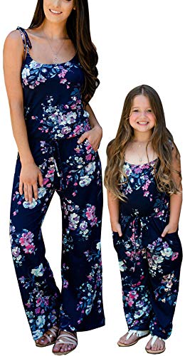 Loalirando Jumpsuit/Combinaison Pantalon Assorti Mère et Fille avec Fleurs Imprimés,