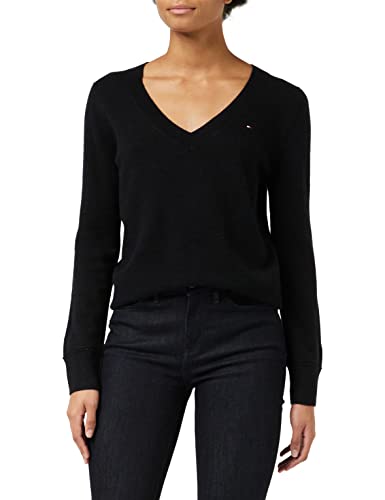 Tommy Hilfiger Wool Cashmere V-NK Sweater Pulls, Black, XXXL Femme