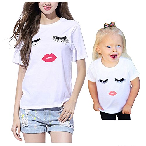 iMixCity Famille T-Shirt Amour Correspondant Cils Lèvres Rouges Imprimé A