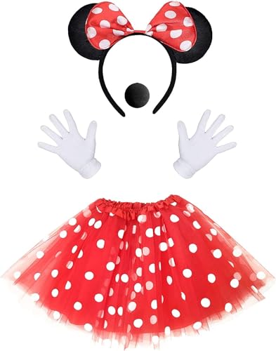 iZoeL Deguisement Minnie Mouse Femme Fille- Minnie Tutu Rouge Bandeau