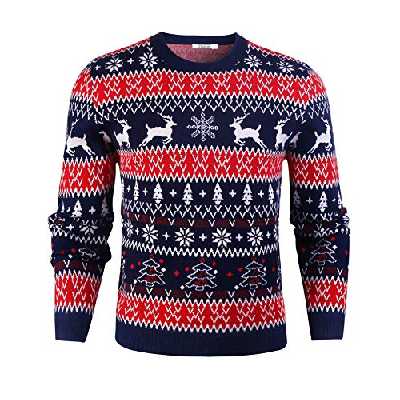 iClosam Pull de Noël Homme à Manche Longue Tricots Top Pullover Imprimé Col Rond -Multicolore - M