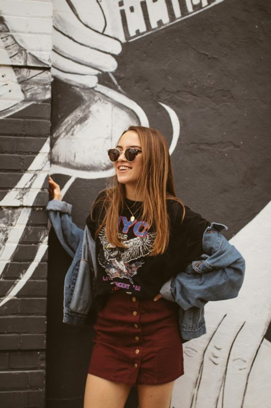 look automne tendance femme veste en jean jupe